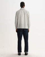 wax london men's Halcomb - Ecru And Blue Broken Stripe Cotton Shirt
