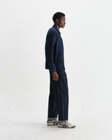 wax london men's Halcomb - Navy Herringbone Cotton Applique Shirt