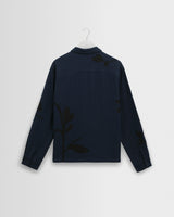 wax london men's Halcomb - Navy Herringbone Cotton Applique Shirt