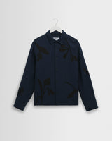 wax london men's Halcomb - Navy Herringbone Cotton Applique Shirt