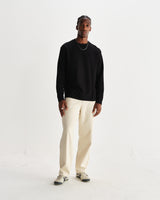 wax london men's Hayden - Black Textured Organic Cotton Long Sleeve T-Shirt