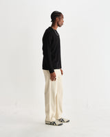 wax london men's Hayden - Black Textured Organic Cotton Long Sleeve T-Shirt