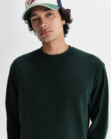wax london men's Hayden - Bottle Green Textured Organic Cotton Long Sleeve T-Shirt