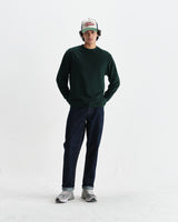 wax london men's Hayden - Bottle Green Textured Organic Cotton Long Sleeve T-Shirt