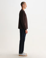 wax london men's Hayden - Dark Brown Emorised Cotton Long-Sleeve T-Shirt