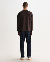 wax london men's Hayden - Dark Brown Emorised Cotton Long-Sleeve T-Shirt