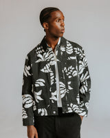 wax london men's Jay - Black And Ecru Printed Cotton Chore Jacket