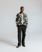 wax london men's Jay - Black And Ecru Printed Cotton Chore Jacket