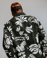 wax london men's Jay - Black And Ecru Printed Cotton Chore Jacket