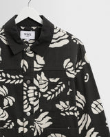 wax london men's Jay - Black And Ecru Printed Cotton Chore Jacket