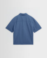 wax london men's Keats - Blue Cotton Seersucker Short-Sleeve Shirt