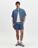 wax london men's Keats - Blue Cotton Seersucker Short-Sleeve Shirt