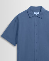 wax london men's Keats - Blue Cotton Seersucker Short-Sleeve Shirt