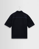 wax london men's Keats - Navy And Blue Embroidered Short-Sleeve Shirt