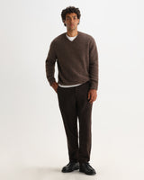 wax london men's Kemp - Brown Brushed Fluffy V-Neck Jumper