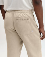 wax london men's Kurt - Beige Washed Linen Relaxed Fit Trousers