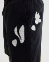 wax london men's Kurt - Black And Beige Abstract Applique Shorts