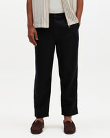 wax london men's Kurt - Black Washed Linen Relaxed Fit Trousers