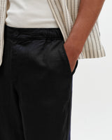 wax london men's Kurt - Black Washed Linen Relaxed Fit Trousers