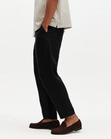 wax london men's Kurt - Black Washed Linen Relaxed Fit Trousers