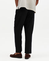 wax london men's Kurt - Black Washed Linen Relaxed Fit Trousers