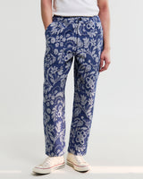 wax london men's Kurt - Blue And Ecru Floral Jacquard Relaxed Fit Trousers
