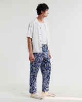 wax london men's Kurt - Blue And Ecru Floral Jacquard Relaxed Fit Trousers