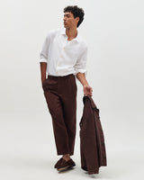 wax london men's Kurt - Brown Washed Linen Relaxed Fit Trousers