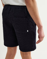 wax london men's Kurt - Dark Navy Jumbo Seersucker Shorts