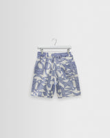 wax london men's Kurt - Ecru And Blue Geometric Embroidered Shorts