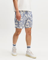 wax london men's Kurt - Ecru And Blue Geometric Embroidered Shorts