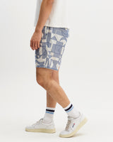 wax london men's Kurt - Ecru And Blue Geometric Embroidered Shorts