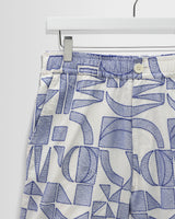 wax london men's Kurt - Ecru And Blue Geometric Embroidered Shorts