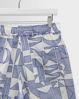 wax london men's Kurt - Ecru And Blue Geometric Embroidered Shorts
