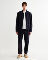 wax london men's Kurt - Navy Crinkle Cotton-Linen Relaxed Fit Trousers