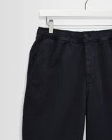wax london men's Kurt - Navy Crinkle Cotton-Linen Relaxed Fit Trousers