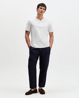 wax london men's Kurt - Navy Washed Linen Relaxed Fit Trousers