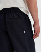 wax london men's Kurt - Navy Washed Linen Relaxed Fit Trousers
