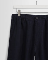 wax london men's Kurt - Navy Washed Linen Relaxed Fit Trousers