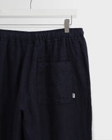 wax london men's Kurt - Navy Washed Linen Relaxed Fit Trousers