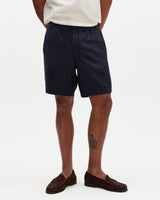 wax london men's Kurt - Navy Washed Linen Shorts
