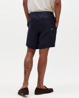 wax london men's Kurt - Navy Washed Linen Shorts