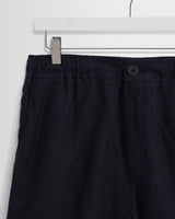 wax london men's Kurt - Navy Washed Linen Shorts
