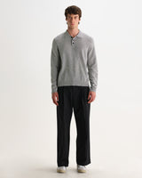 wax london men's Lawrie - Grey Long-Sleeve Knitted Polo