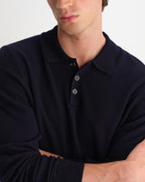 wax london men's Lawrie - Navy Long-Sleeve Knitted Polo