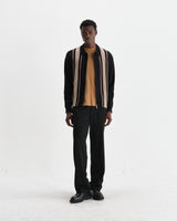 wax london men's Lennox - Black And Beige Milano Stripe Knitted Polo