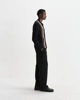 wax london men's Lennox - Black And Beige Milano Stripe Knitted Polo