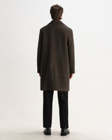 wax london men's Magnus - Brown Herringbone Double-Breasted Wool Overcoat