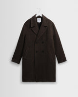 wax london men's Magnus - Brown Herringbone Double-Breasted Wool Overcoat
