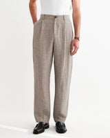 wax london men's Malham - Natural And Brown Stripe Linen Wide Fit Trousers